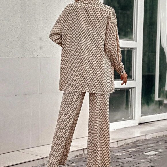 Apricot Casual Womens Allover Print Drop Shoulder Shirt & Wide Leg Pants - Picture 2 of 5